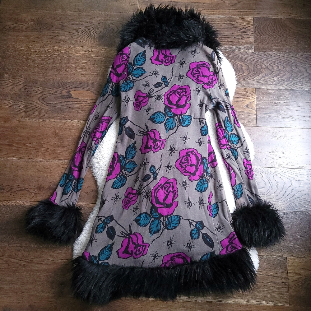 Vintage Betsey Johnson 90s Y2K Floral Spider Penny Lane Duster Knit Coat - Picture 9 of 12